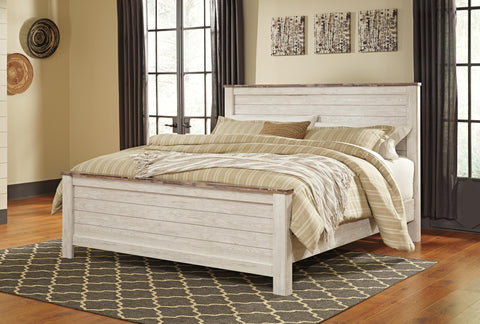 Willowton California King Panel Bed with Mirrored Dresser and 2 Nightstands