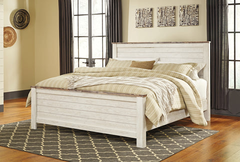 Willowton King Panel Bed with Mirrored Dresser, Chest and 2 Nightstands