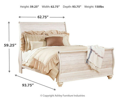 Willowton Queen Sleigh Bed with Mirrored Dresser and Chest