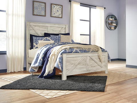 Bellaby Queen Crossbuck Panel Bed with Mirrored Dresser and 2 Nightstands