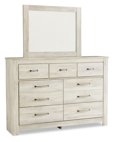 Bellaby King Crossbuck Panel Bed with Mirrored Dresser