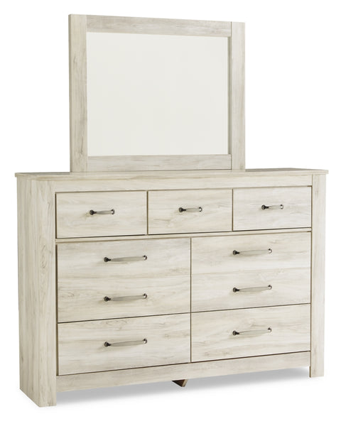 Bellaby King Crossbuck Panel Bed with Mirrored Dresser