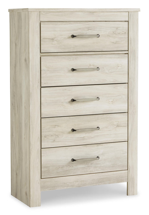 Bellaby Queen Platform Bed with 2 Storage Drawers with Mirrored Dresser and Chest