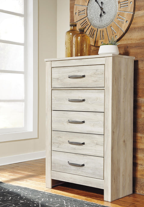 Bellaby King Panel Bed with Mirrored Dresser and Chest
