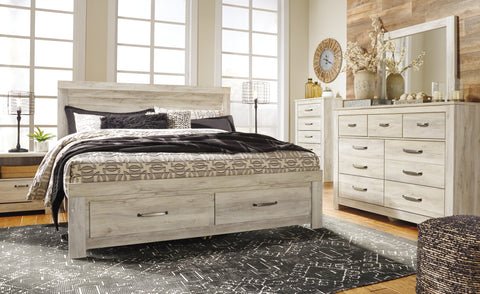 Bellaby King Panel Headboard Bed with Mirrored Dresser, Chest and Nightstand