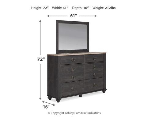 Nanforth King/California King Panel Headboard with Mirrored Dresser, Chest and Nightstand