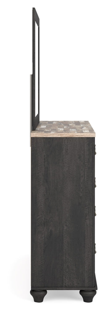 Nanforth King/California King Panel Headboard with Mirrored Dresser, Chest and Nightstand