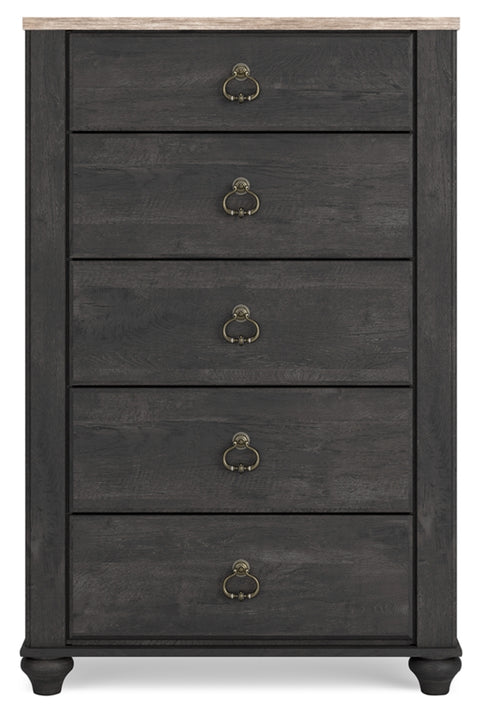 Nanforth Queen Panel Headboard with Mirrored Dresser, Chest and Nightstand