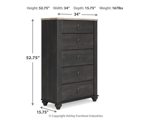 Nanforth Queen Panel Headboard with Mirrored Dresser, Chest and Nightstand