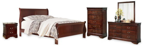 Alisdair California King Sleigh Bed with Mirrored Dresser, Chest and Nightstand