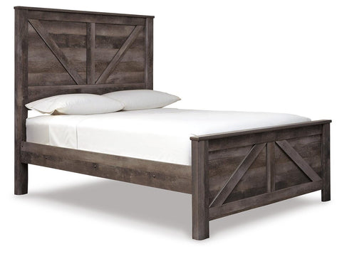 Wynnlow Queen Crossbuck Panel Bed with Mirrored Dresser, Chest and 2 Nightstands