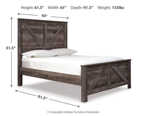 Wynnlow Queen Crossbuck Panel Bed with Mirrored Dresser, Chest and 2 Nightstands
