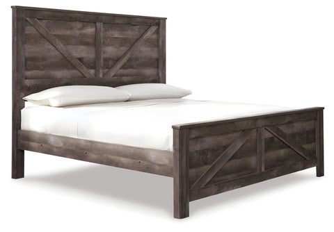 Wynnlow King Crossbuck Panel Bed with Mirrored Dresser and 2 Nightstands