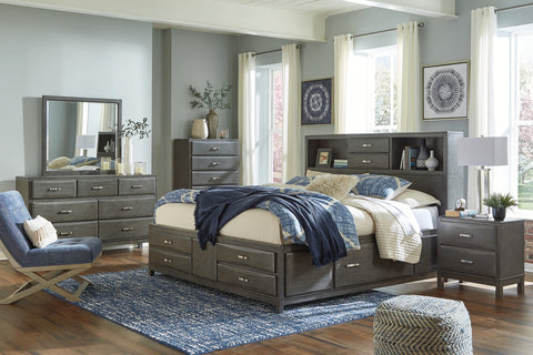 Caitbrook Queen Storage Bed with 8 Storage Drawers with Mirrored Dresser and Chest