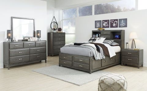 Caitbrook Full Storage Bed with 7 Storage Drawers with Mirrored Dresser, Chest and Nightstand