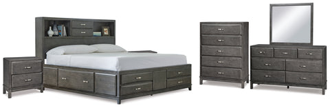 Caitbrook Queen Storage Bed with 8 Storage Drawers with Mirrored Dresser, Chest and 2 Nightstands