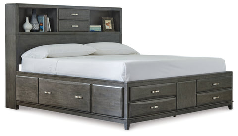 Caitbrook King Storage Bed with 8 Storage Drawers with Mirrored Dresser, Chest and Nightstand