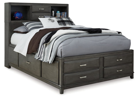 Caitbrook Full Storage Bed with 7 Storage Drawers with Mirrored Dresser, Chest and Nightstand