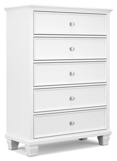 Fortman Queen Panel Bed with Mirrored Dresser, Chest and Nightstand