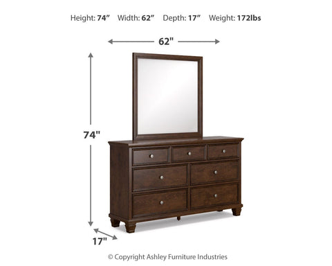 Danabrin California King Panel Bed with Mirrored Dresser and Nightstand