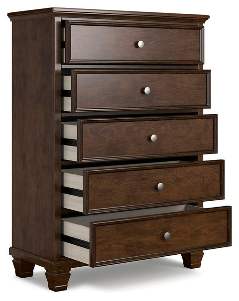 Danabrin Queen Panel Bed with Mirrored Dresser and Chest