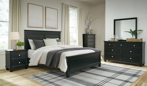 Lanolee Queen Panel Bed with Mirrored Dresser, Chest and 2 Nightstands