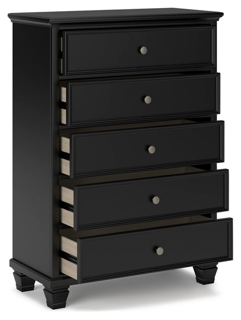 Lanolee Queen Panel Bed with Mirrored Dresser and Chest