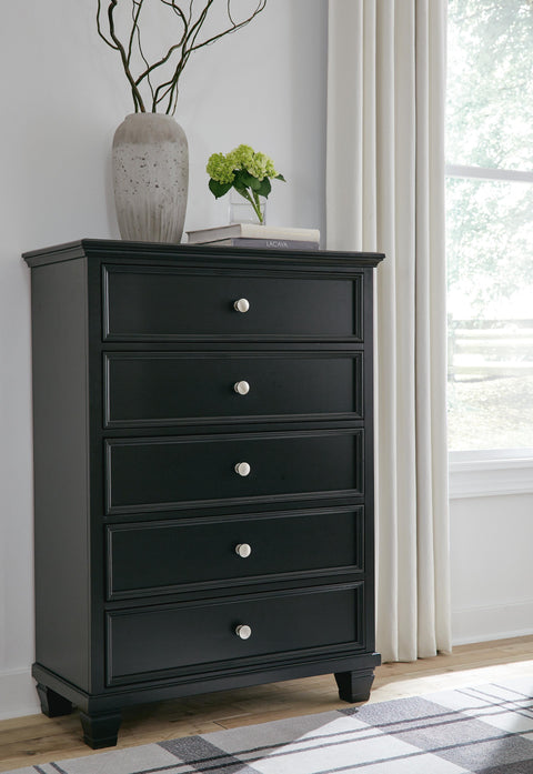 Lanolee California King Panel Bed with Mirrored Dresser, Chest and 2 Nightstands