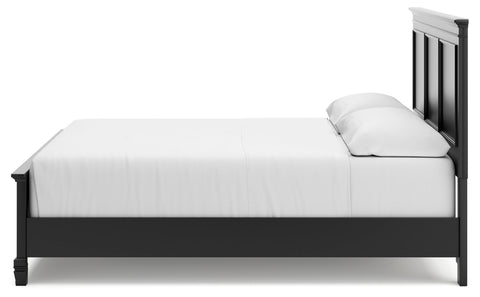 Lanolee California King Panel Bed with Mirrored Dresser and Nightstand