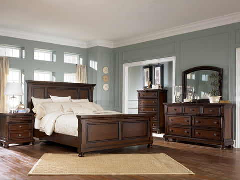 Porter California King Panel Bed with Mirrored Dresser, Chest and Nightstand