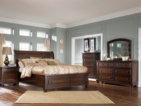 Porter California King Sleigh Bed with Mirrored Dresser, Chest and 2 Nightstands