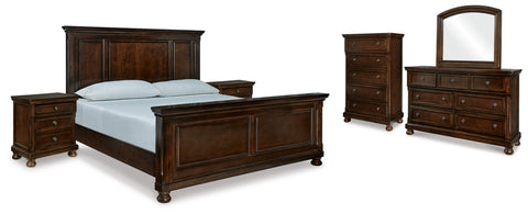 Porter California King Panel Bed with Mirrored Dresser, Chest and 2 Nightstands