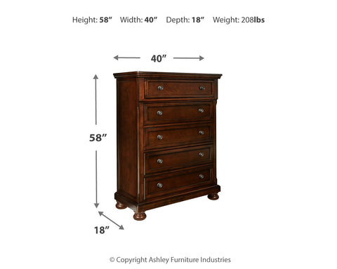 Porter King Sleigh Bed with Mirrored Dresser, Chest and 2 Nightstands