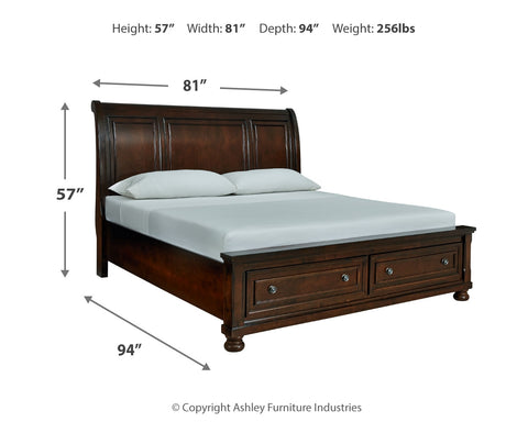 Porter King Sleigh Bed with Mirrored Dresser and 2 Nightstands