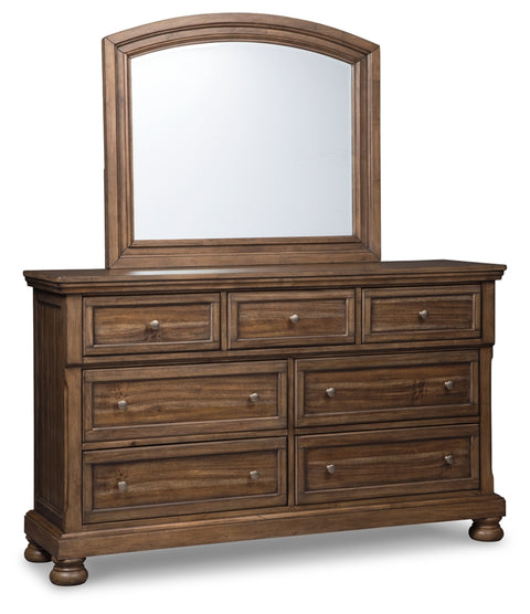 Flynnter Queen Sleigh Bed with 2 Storage Drawers with Mirrored Dresser and 2 Nightstands