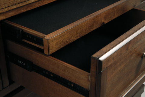 Flynnter Queen Sleigh Bed with 2 Storage Drawers with Mirrored Dresser and 2 Nightstands