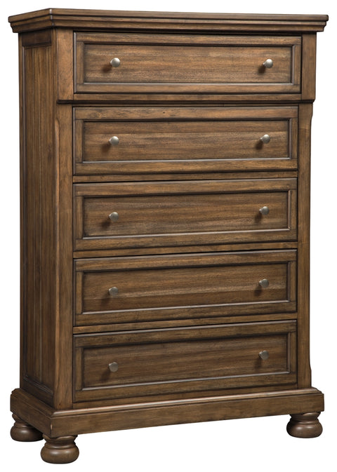 Flynnter Queen Panel Bed with Mirrored Dresser and Chest