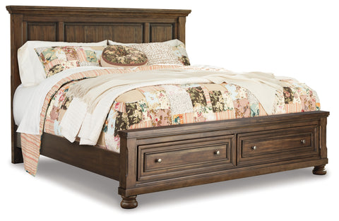 Flynnter California King Panel Bed with 2 Storage Drawers with Mirrored Dresser, Chest and 2 Nightstands