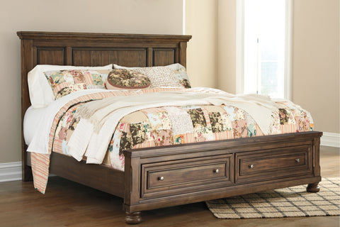 Flynnter Queen Panel Bed with 2 Storage Drawers with Mirrored Dresser, Chest and 2 Nightstands