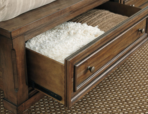 Flynnter Queen Sleigh Bed with 2 Storage Drawers with Mirrored Dresser and 2 Nightstands