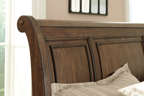 Flynnter Queen Sleigh Bed with 2 Storage Drawers with Mirrored Dresser and 2 Nightstands