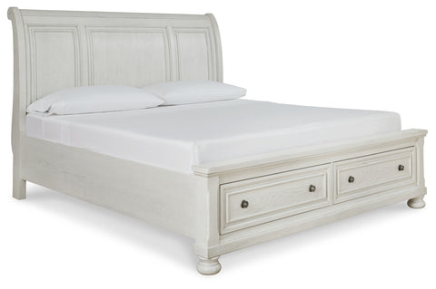 Robbinsdale California King Sleigh Bed with Storage with Mirrored Dresser