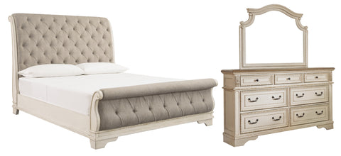 Realyn California King Sleigh Bed with Mirrored Dresser
