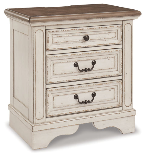 Realyn Queen Upholstered Panel Bed with Mirrored Dresser, Chest and Nightstand
