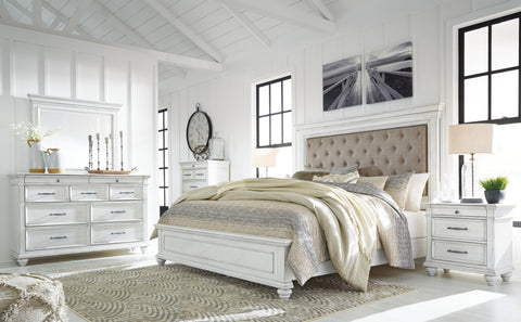 Kanwyn Queen Panel Bed with Mirrored Dresser and Chest
