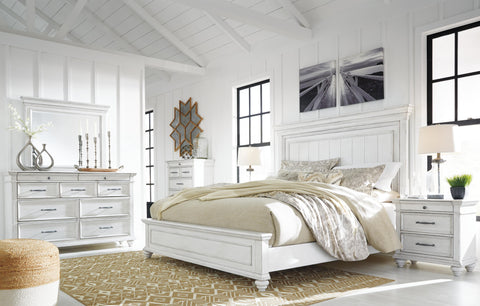 Kanwyn King Panel Bed with Mirrored Dresser and 2 Nightstands