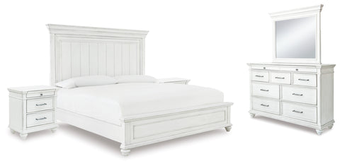 Kanwyn King Panel Bed with Mirrored Dresser and 2 Nightstands