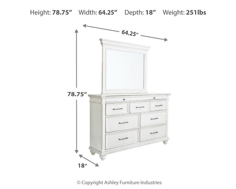Kanwyn King Panel Bed with Mirrored Dresser and 2 Nightstands