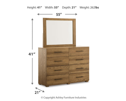 Dakmore California King Upholstered Bed with Mirrored Dresser and 2 Nightstands