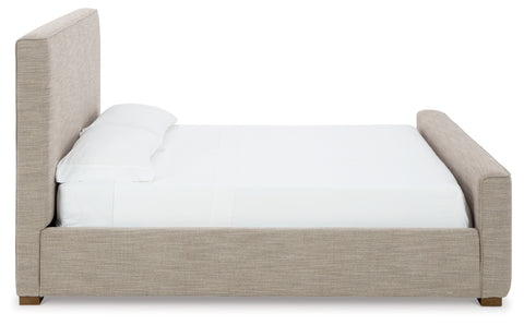 Dakmore King Upholstered Bed with Mirrored Dresser and 2 Nightstands